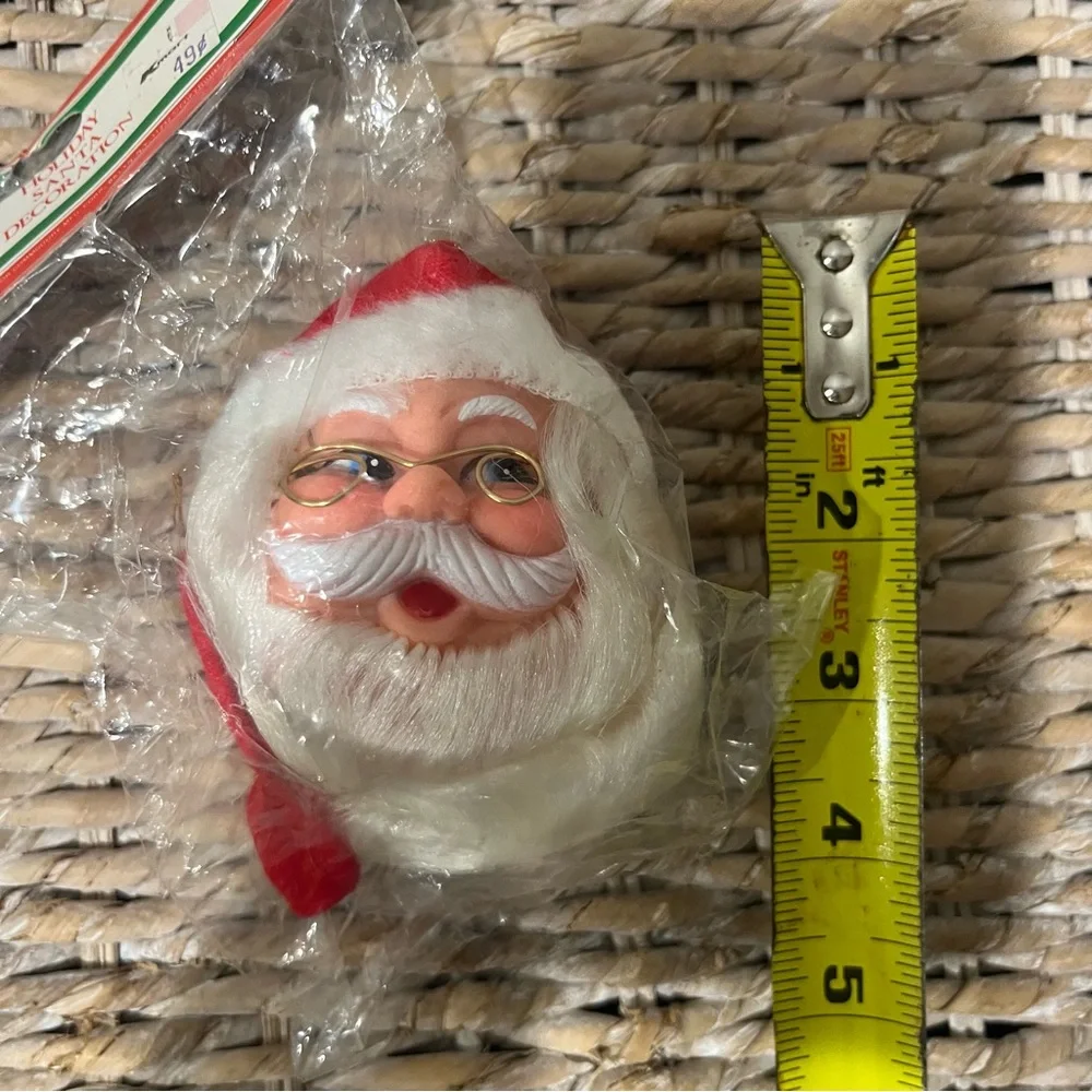 VTG Santa Claus Head Rubber Plastic Doll Christmas Ornament Holly‎ Holiday KMART